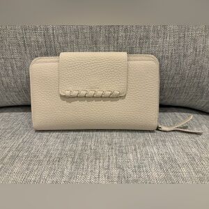 All Saints pebbled leather wallet, cream, very gently used